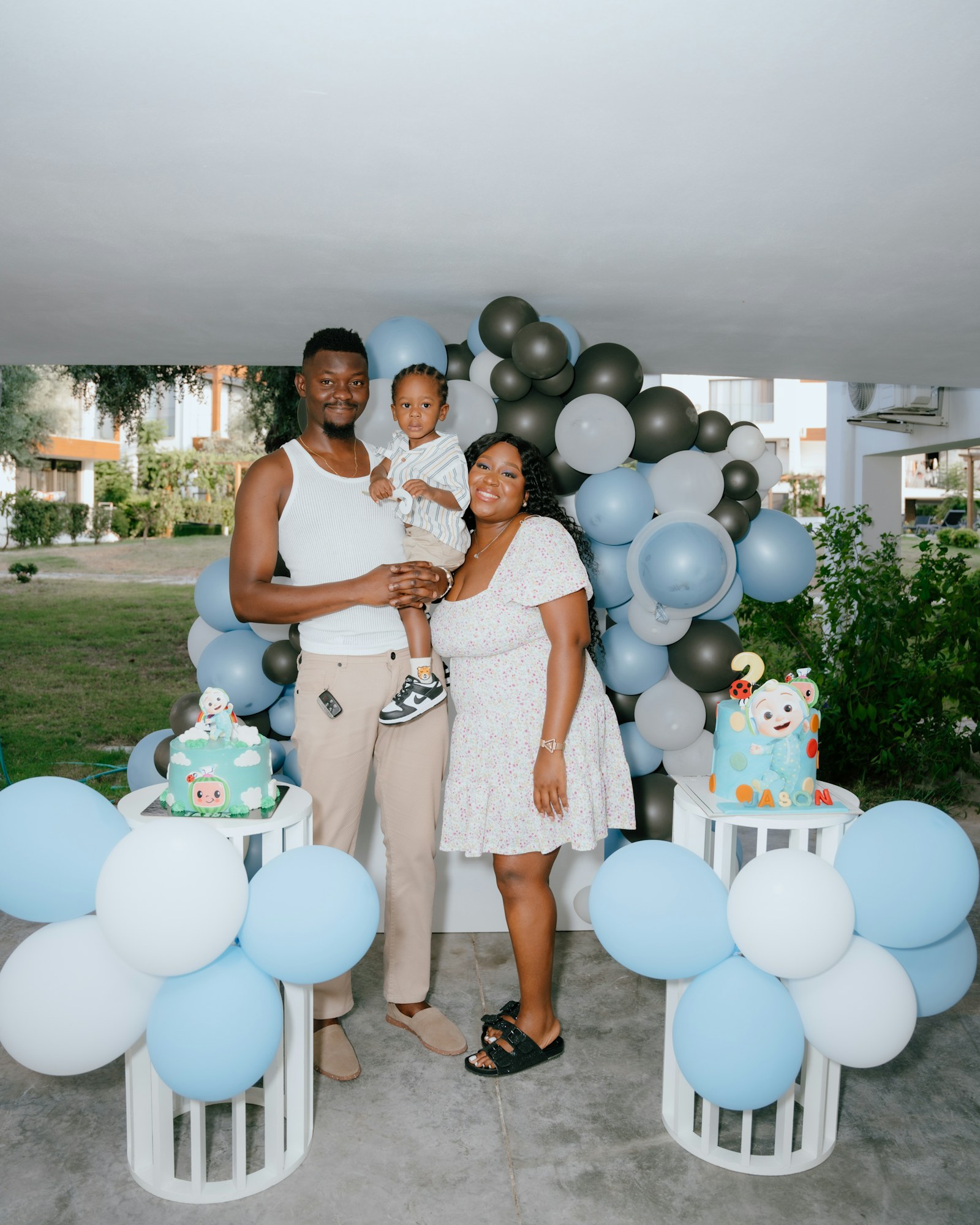 A family celebrating together with festive decorations